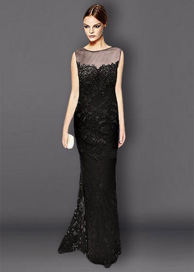 שמלת תחרה שחורה ארוכה TIT1496