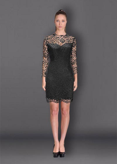 שמלות תחרה שחורה קצרה TIT2221