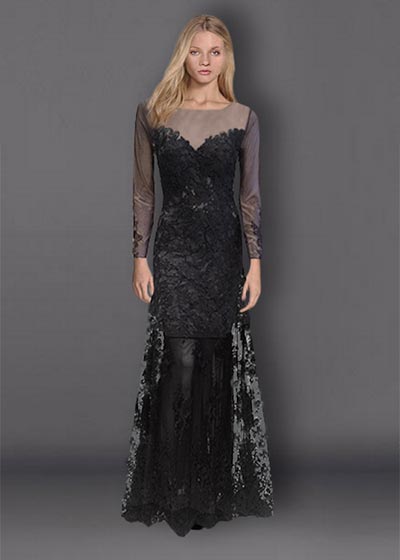 שמלת תחרה שחורה ארוכה TIT2235