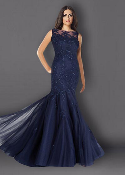 שמלת ערב תחרה ארוכה TP819-blue